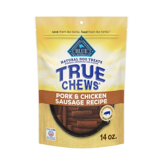 Blue Buffalo True Chews Dog Treats, Pork and Chicken Sausage Recipe, 14 Oz Bag