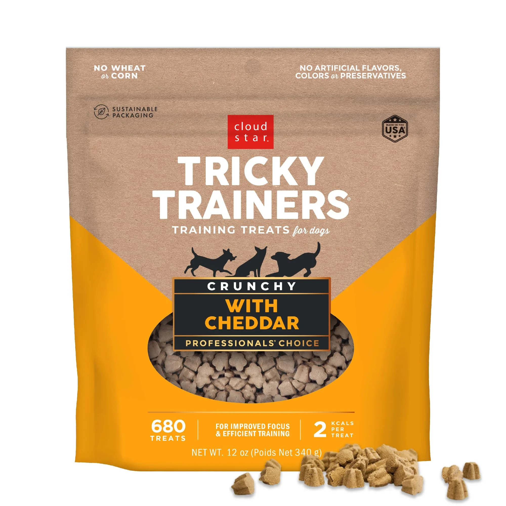 Cloud Star Tricky Trainers Crunchy Dog Training Treats, Cheddar Flavor, 12 Oz (Pack of 2)