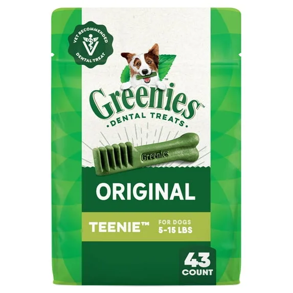 Greenies Adult Natural Dental Dog Treats, Teenie Size, Original Flavor, 12 Oz, 43 Count