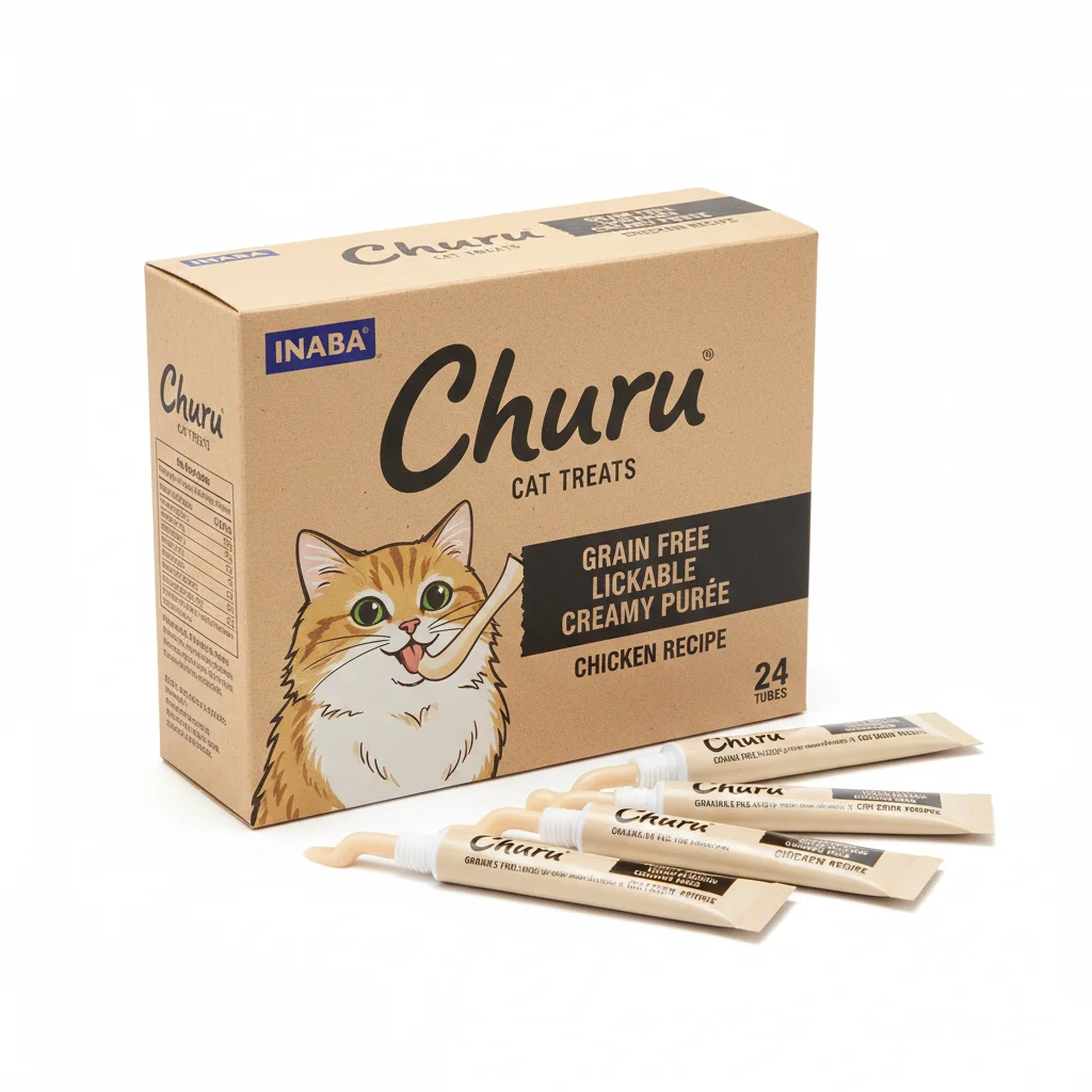 INABA Churu Cat Treats, Grain-Free, Lickable Creamy Puree, Chicken Recipe, 24 Tubes image 2