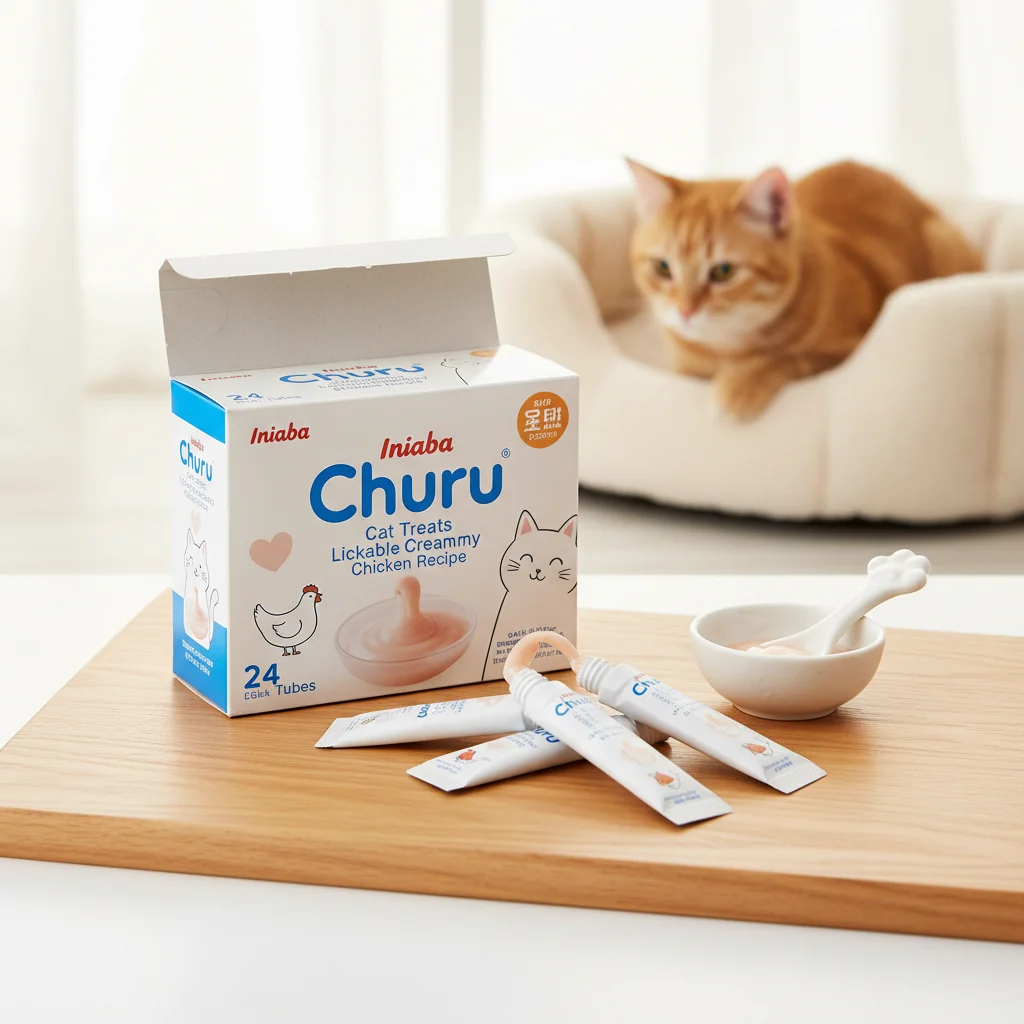 INABA Churu Cat Treats, Grain-Free, Lickable Creamy Puree, Chicken Recipe, 24 Tubes image 3