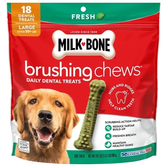 Milk-Bone Brushing Chews Fresh Mint Flavor Daily Dental Dog Treats, Mini, 18.9 Oz Bag