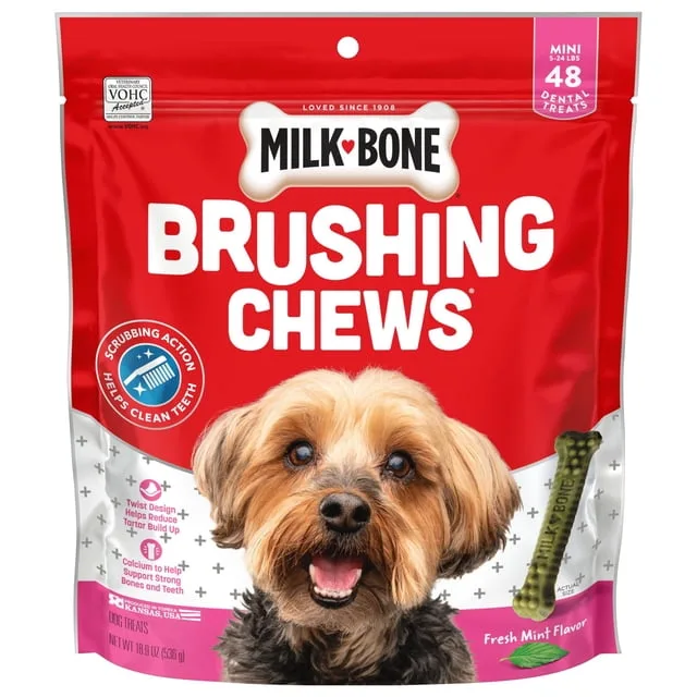 Milk-Bone Brushing Chews Fresh Mint Flavor Daily Dental Dog Treats, Mini, 18.9 Oz Bag image 2