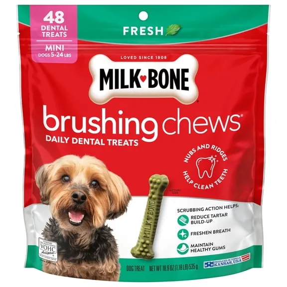 Milk-Bone Brushing Chews Fresh Mint Flavor Daily Dental Dog Treats, Mini, 18.9 Oz Bag image 3
