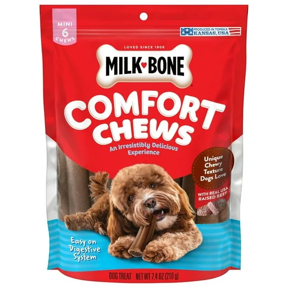 Milk-Bone Mini Comfort Chews with Real Beef, 7.4 Oz Bag of 6 Chews