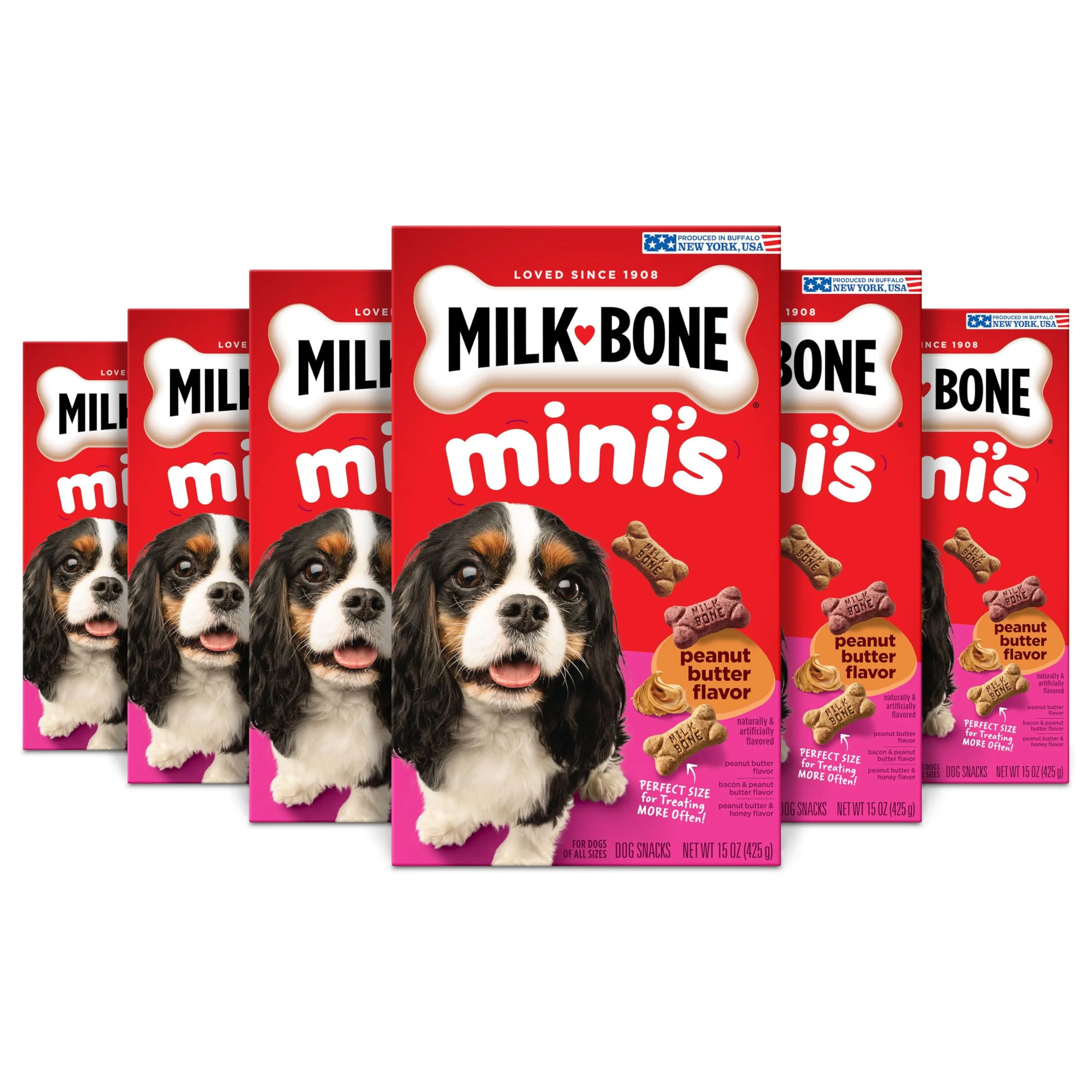 Milk-Bone Mini's Peanut Butter Flavor Dog Treats, 15 Ounce (Pack of 6)