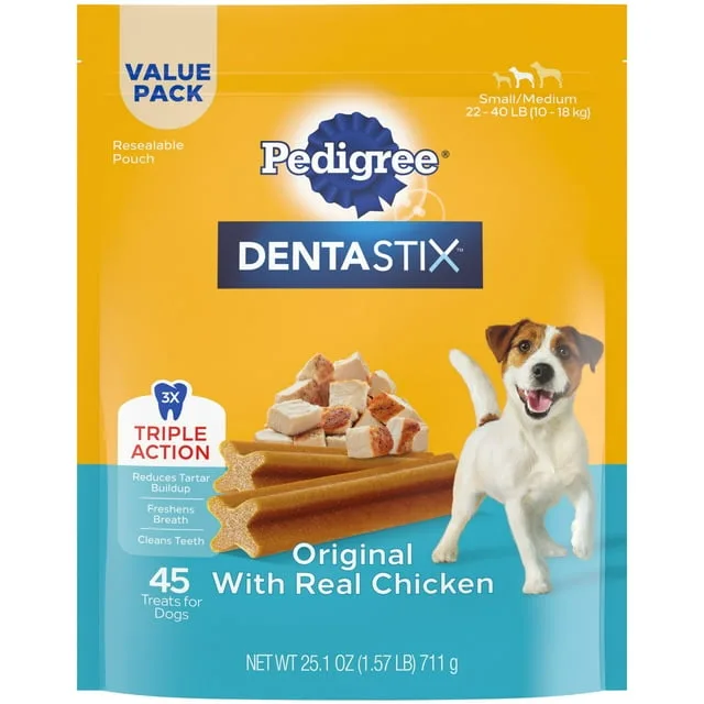 Pedigree Dentastix Small & Medium Breed Dog Treats, Original with Real Chicken, 21.1 Oz image 2