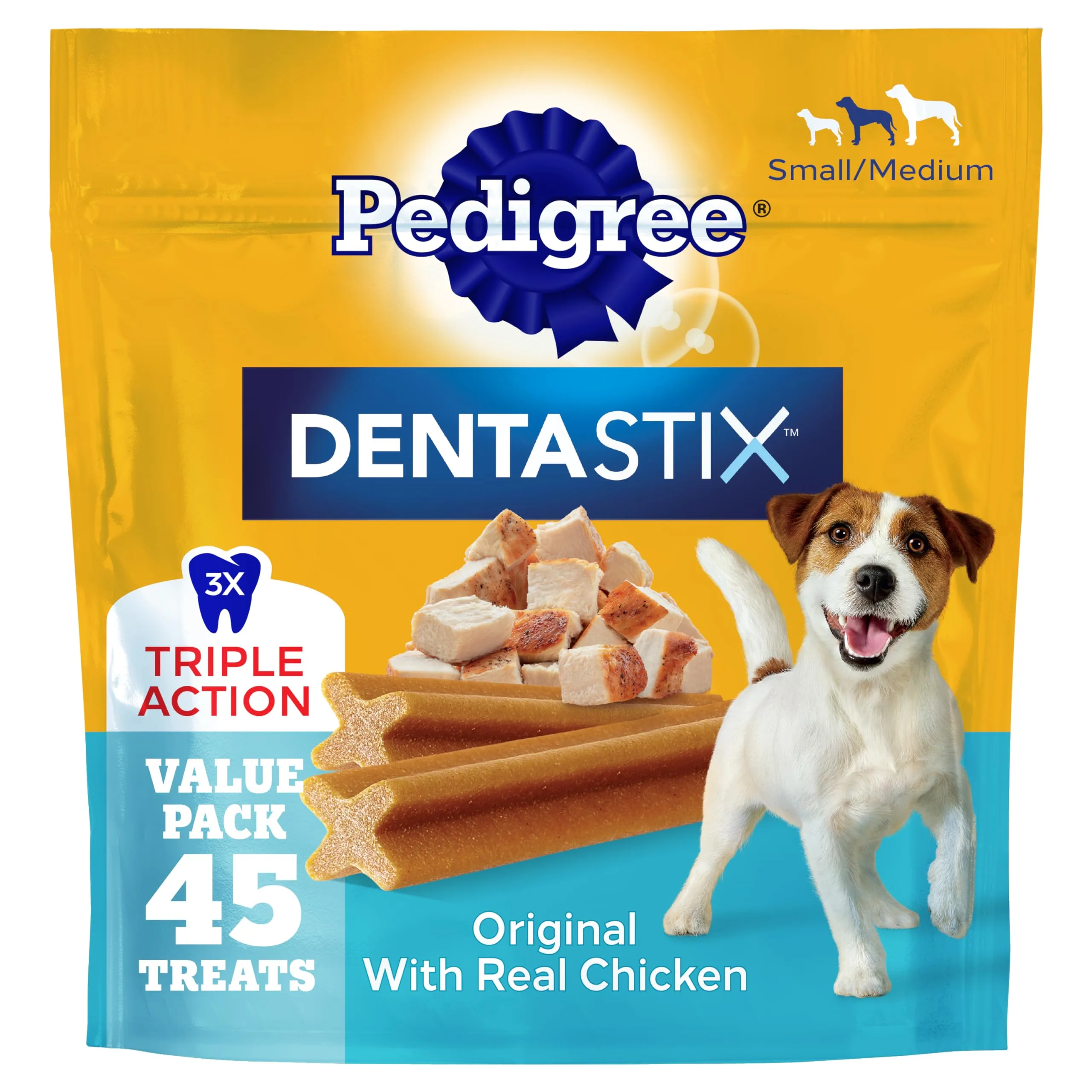 Pedigree Dentastix Small & Medium Breed Dog Treats, Original with Real Chicken, 21.1 Oz image 3