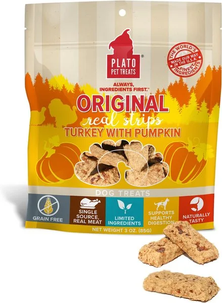 PLATO Pet Treats Real Strips Turkey & Pumpkin