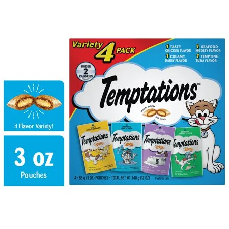 Temptations Cat Treats Classic Crunchy and Soft Feline Favorites Variety Pack, 3 Oz Pouches (Pack of 12)