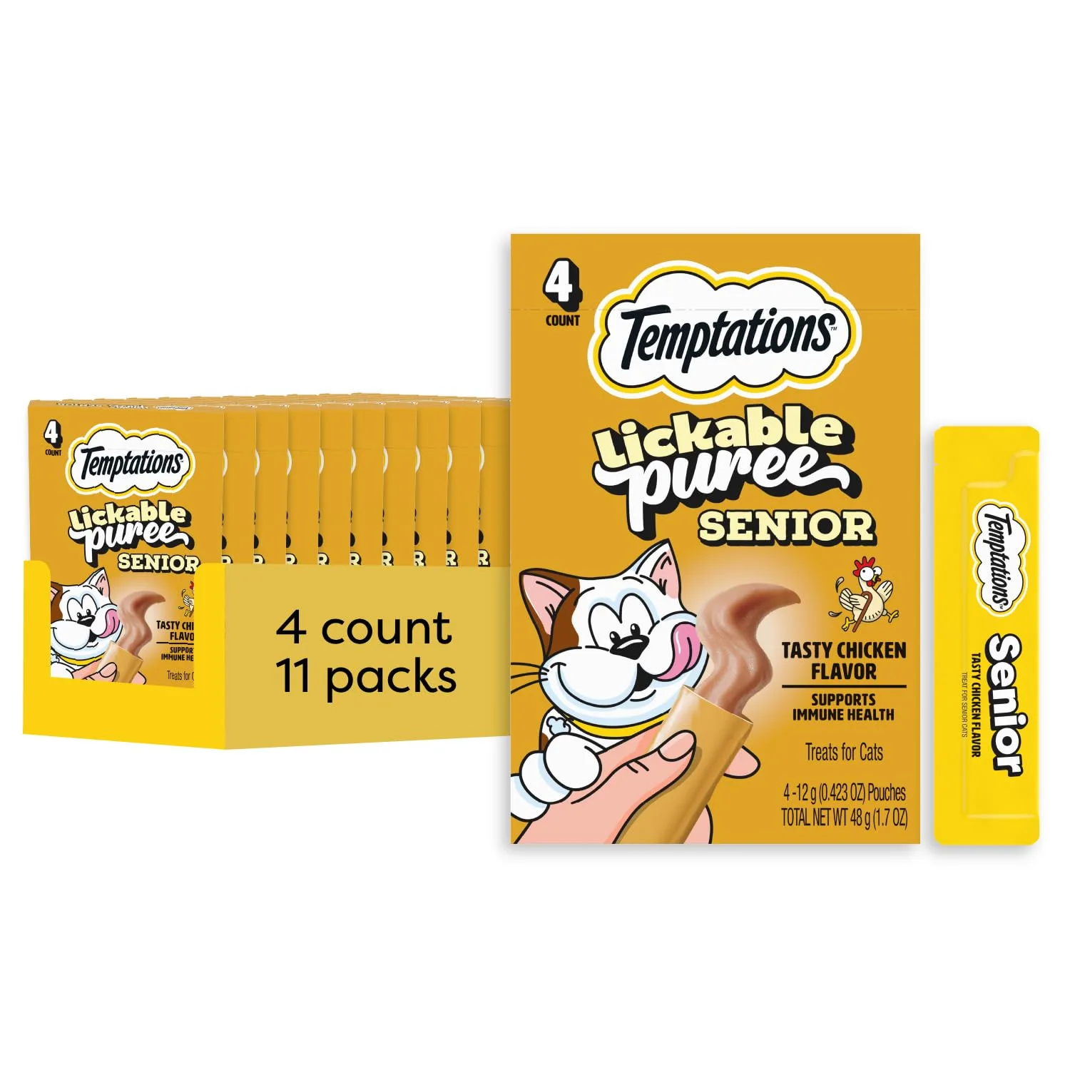 Temptations Puree Senior Cat Treats Lickable, Chicken Pouches image 2